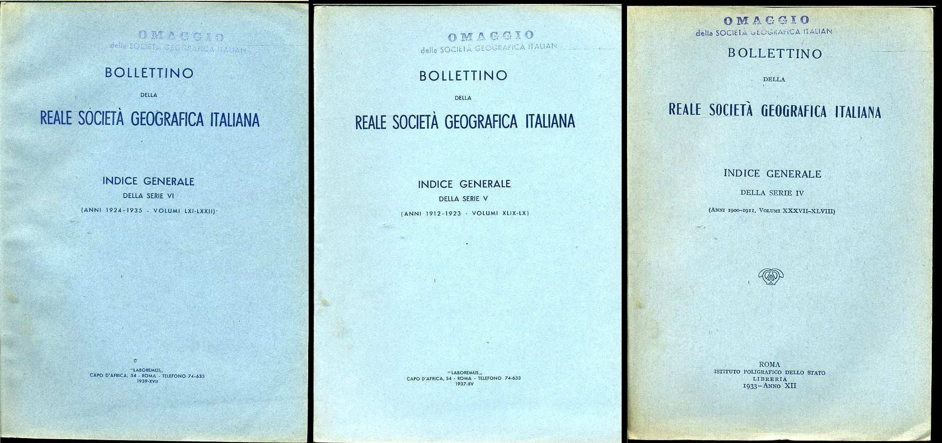 LR- BOLLETTINO REALE SOCIETA' GEOGRAFICA INDICE GENERALE LOTTO 3 NUMERI - YFS975