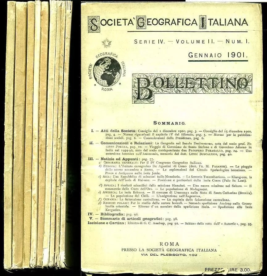 LR- BOLLETTINO REALE SOCIETA' GEOGRAFICA 1/12 ANNATA AVANZATA - 1901 - B- YFS974