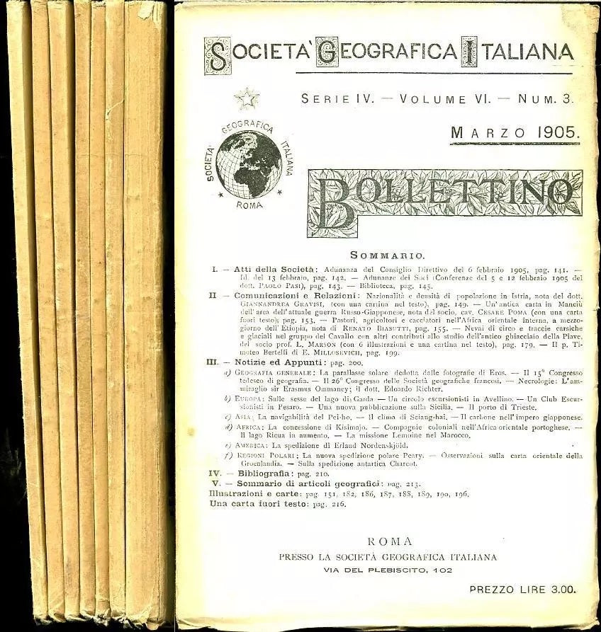 LR- BOLLETTINO REALE SOCIETA' GEOGRAFICA 1/12 ANNATA AVANZATA - 1905 - B- YFS974