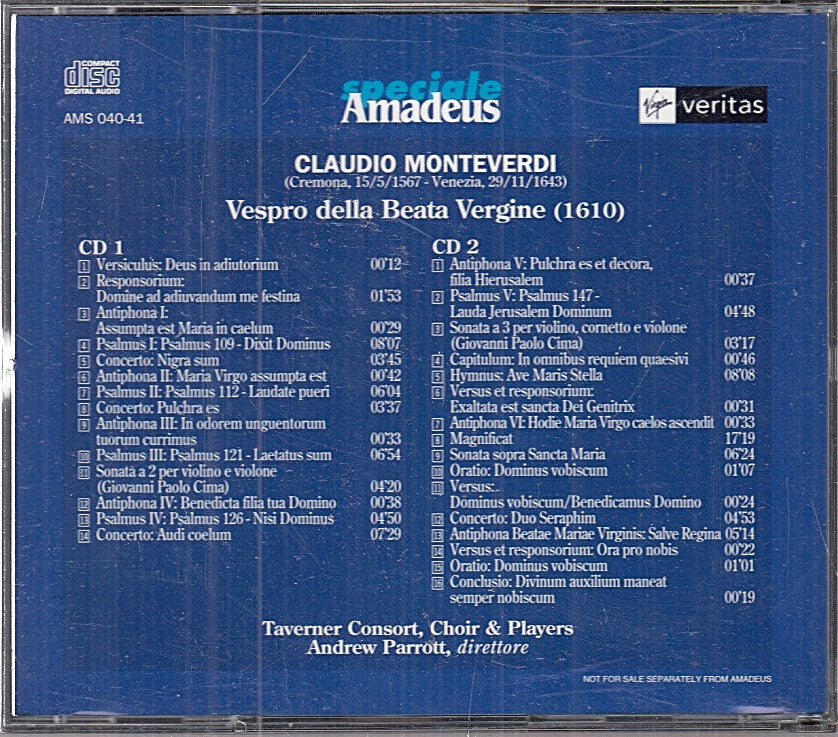 MCD- CD MONTEVERDI VESPRO DELLA BEATA VERGINE AMADEUS 2 CD - ZCD11