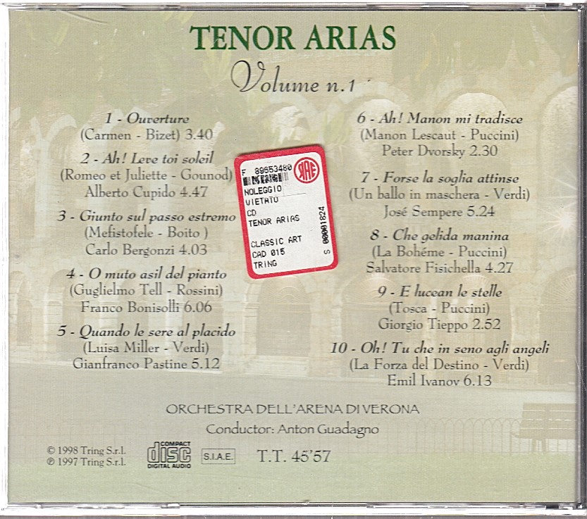 MCD- CD TENOR ARIAS VOLUME 1 GUADAGNO TRING - ZCD12