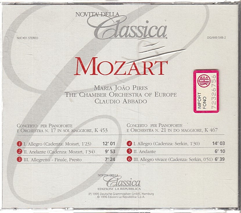 MCD- CD MOZART CONCERTI PER PIANOFORTE E ORCHESTRA LA REPUBBLICA - ZCD8