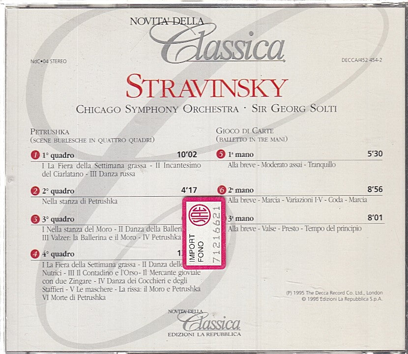 MCD- CD STRAVINSKY PETRUSHKA GIOCO DI CARTE LA REPUBBLICA - ZCD8