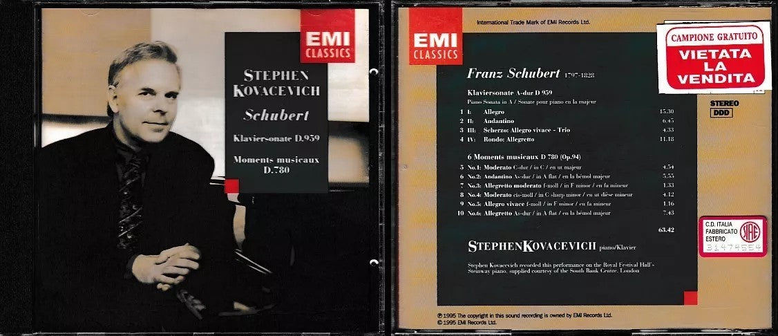 MCD- CD SCHUBERT D.959 782 KOVACEVICH EMI - 1995 - ZCD18