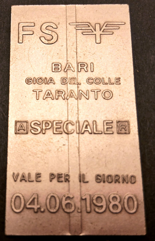 CB- MEDAGLIA ELETTRIFICAZIONE BARI TARANTO BIGLIETTO SPECIALE FERROVIE - GTTS45
