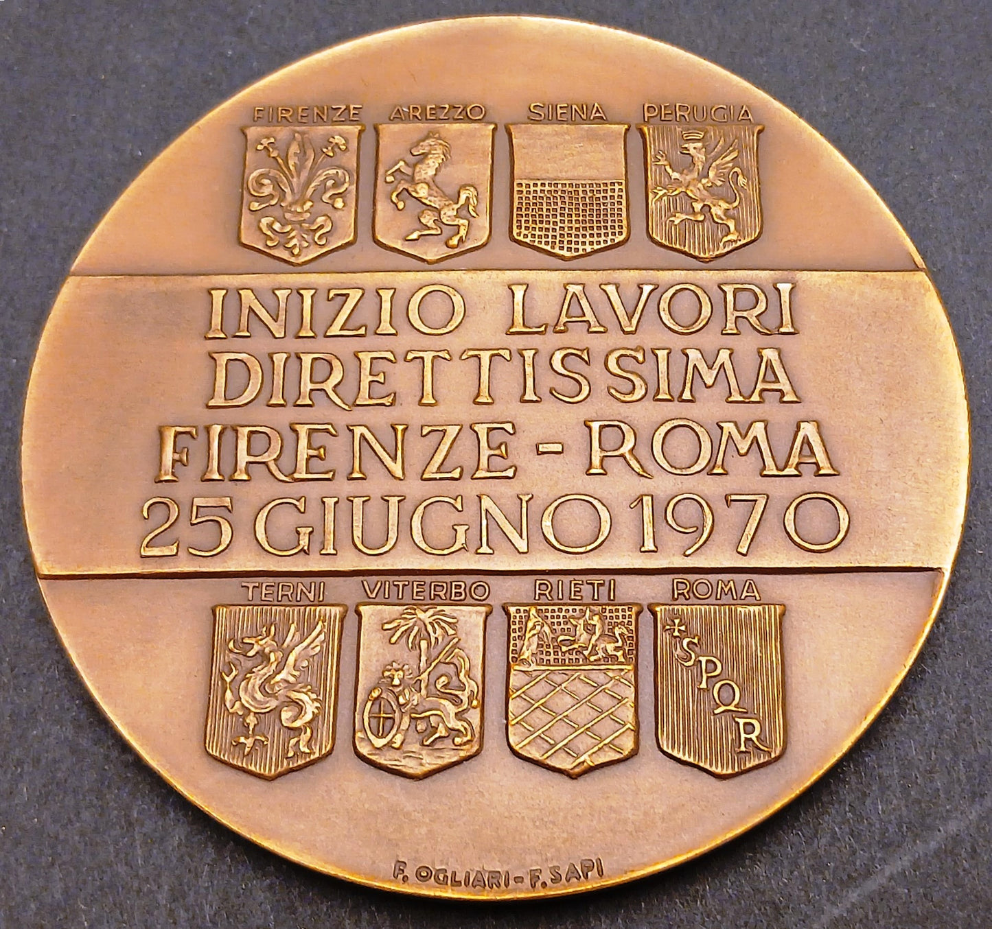 CB- MEDAGLIA INIZIO LAVORI DIRETTISSIMA FIRENZE - ROMA - 25 GIUGNO 1970 - GTTS33