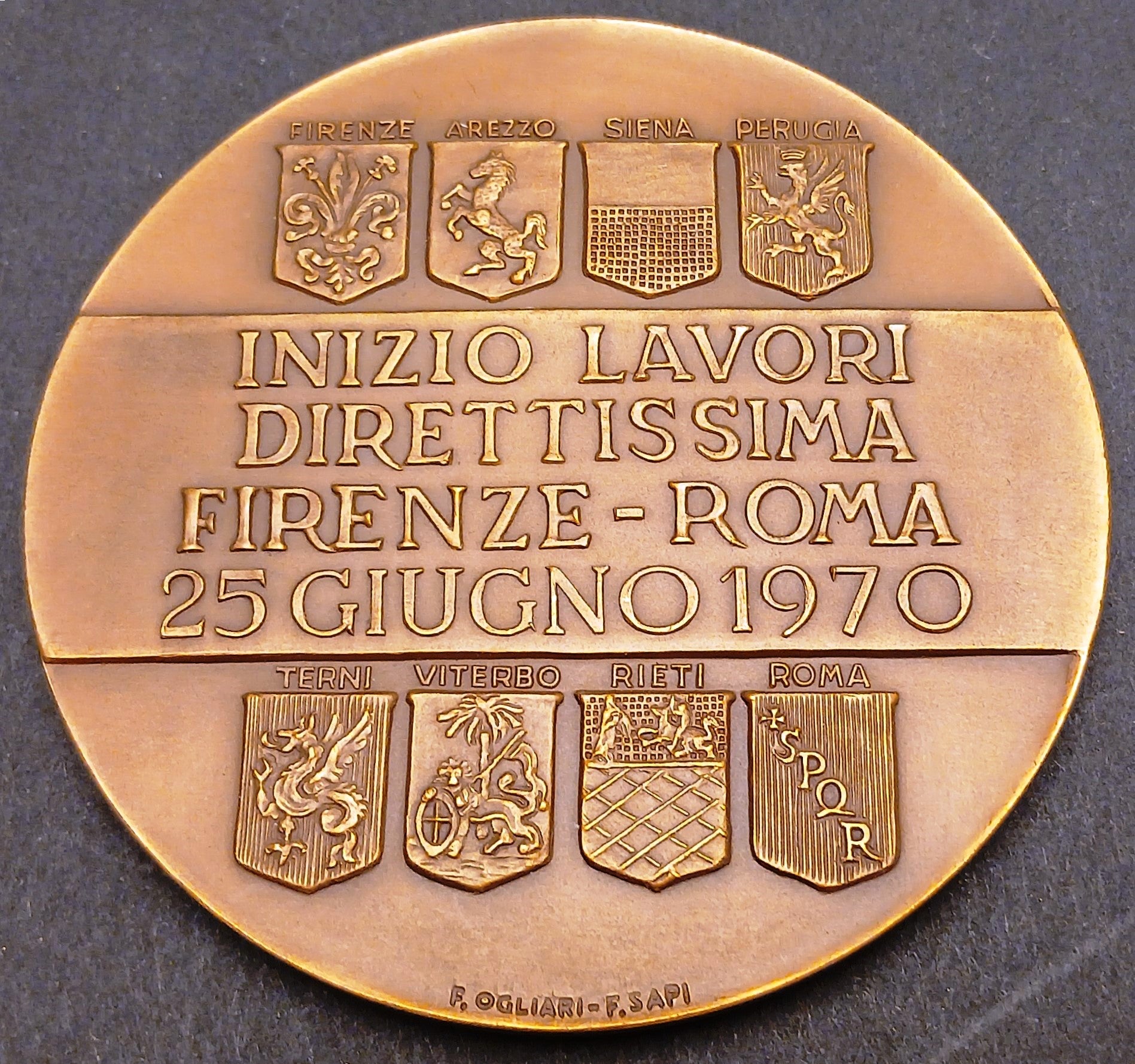 CB- MEDAGLIA INIZIO LAVORI DIRETTISSIMA FIRENZE - ROMA - 25 GIUGNO 1970 - GTTS33