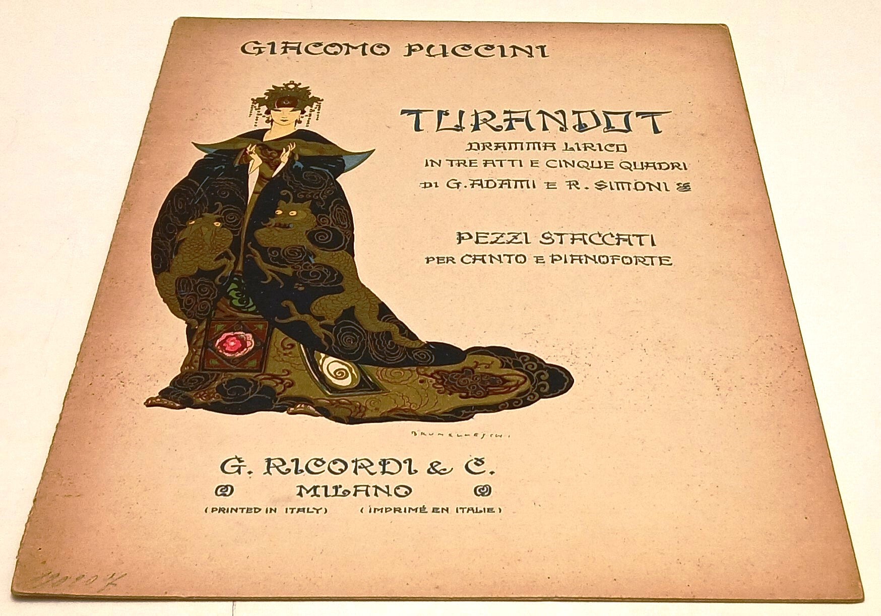 CV- SPARTITO TURANDOT PIANOFORTE - GIACOMO PUCCINI ADAMI SIMONI- RICORDI- RVSh66