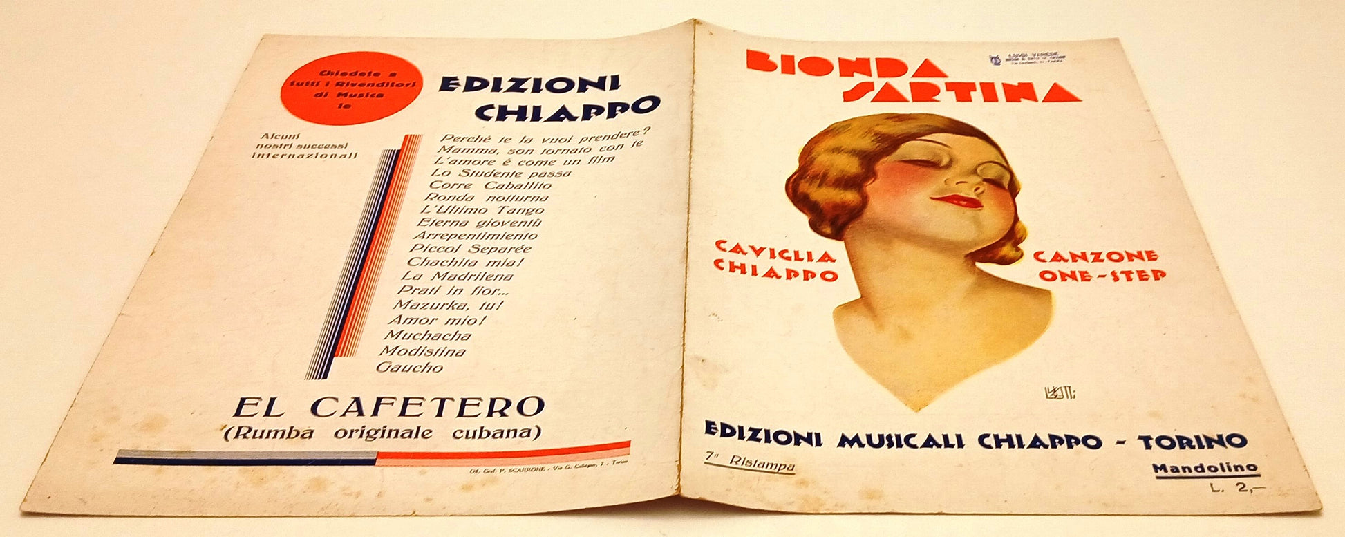 CV- SPARTITO BIONDA SARTINA CANZONE ONE-STEP - EDIZIONI MUSICALI CHIAPPO- RVSh74