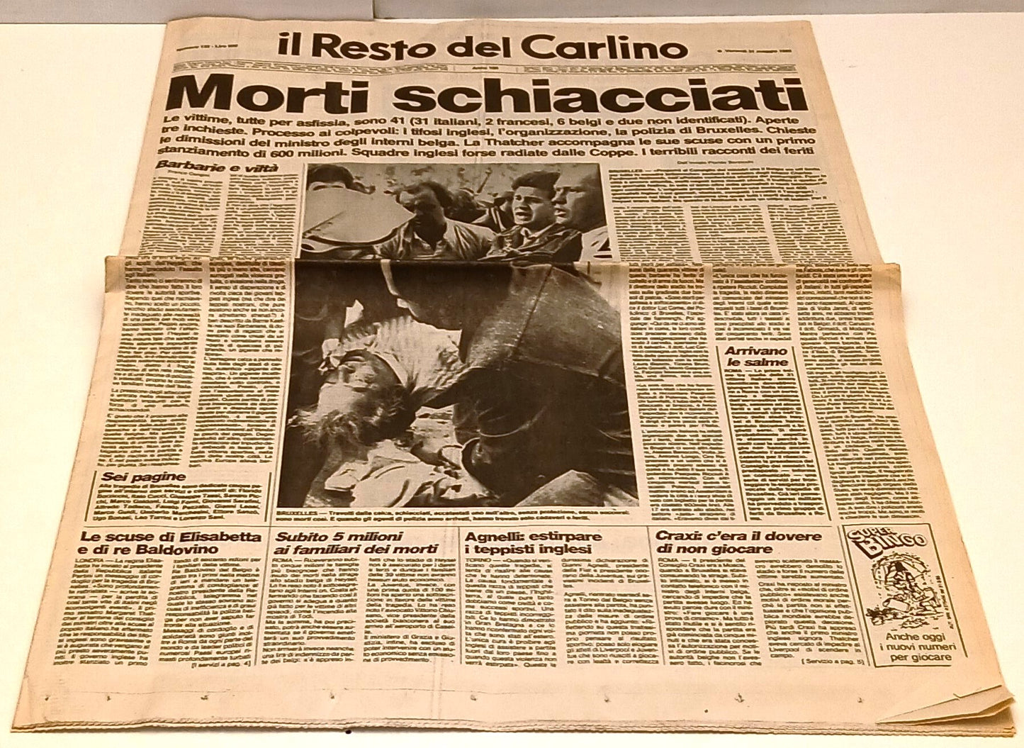 LR- QUOTIDIANO IL RESTO DEL CARLINO MAGGIO 1985 MORTI HEYSEL BRUXELLES - RVSh44