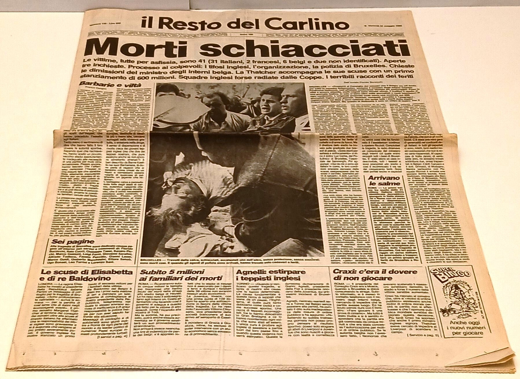 LR- QUOTIDIANO IL RESTO DEL CARLINO MAGGIO 1985 MORTI HEYSEL BRUXELLES - RVSh44