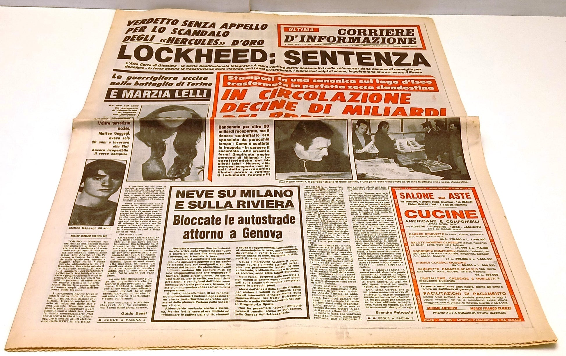 LR- QUOTIDIANO CORRIERE D'INFORMAZIONE 1 MARZO 1979 LOCKHEED SENTENZA - RVSh29