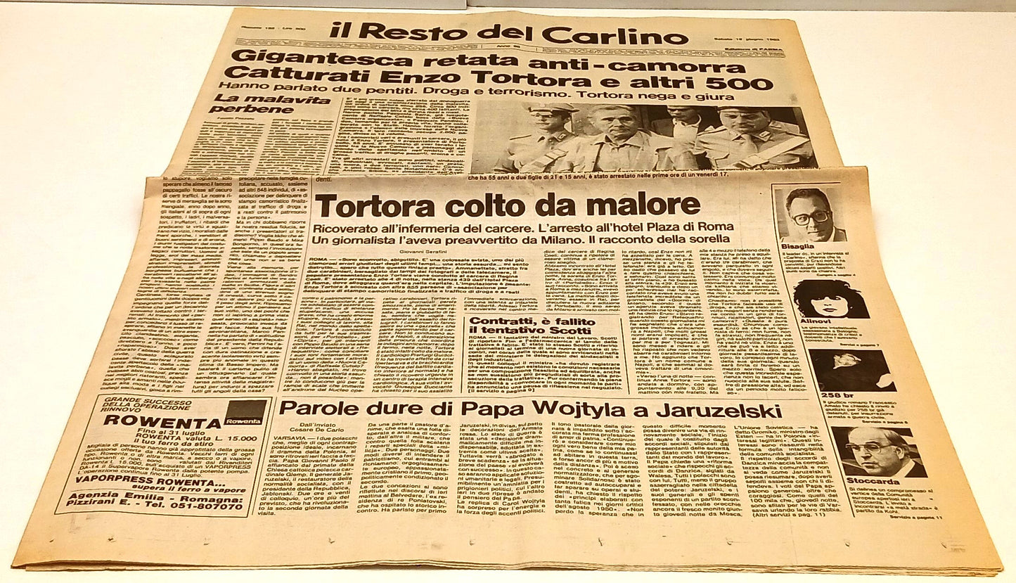 LR- QUOTIDIANO IL RESTO DEL CARLINO 18 GIUGNO 1983 CAMORRA ENZO TORTORA - RVSh30