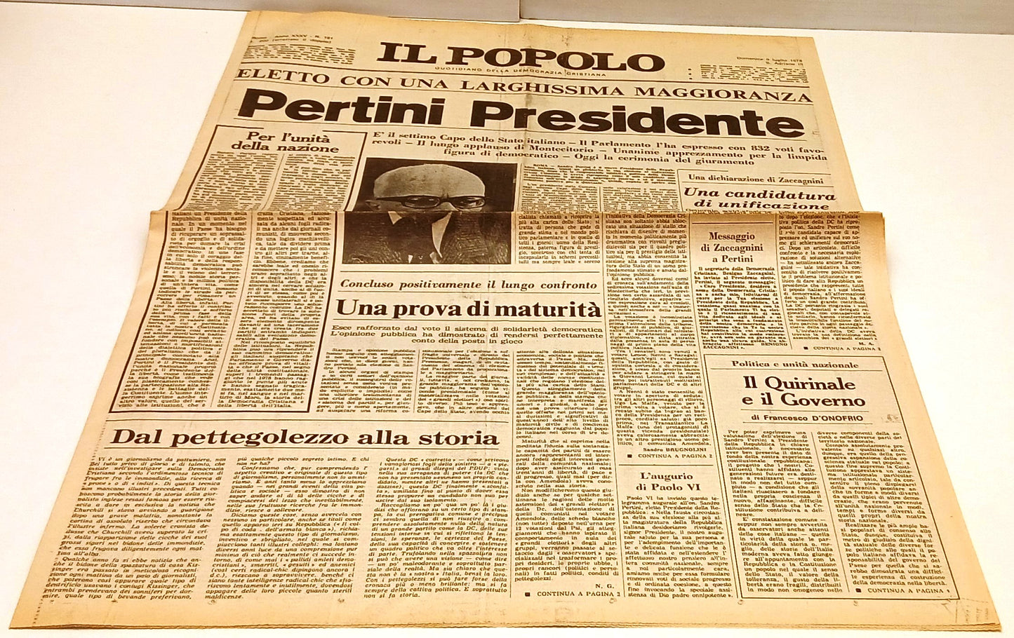 LR- QUOTIDIANO IL POPOLO DOMENICA 9 LUGLIO 1978  PERTINI PRESIDENTE - RVSh34