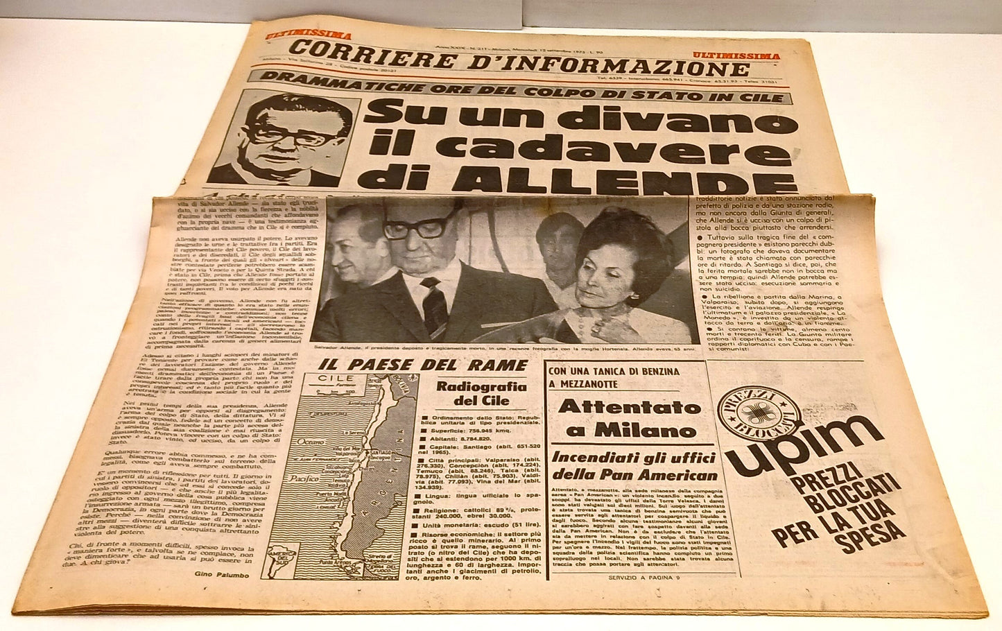 LR- QUOTIDIANO CORRIERE D'INFORMAZIONE 12 SETTEMBRE 1973 ALLENDE CILE - RVSh36