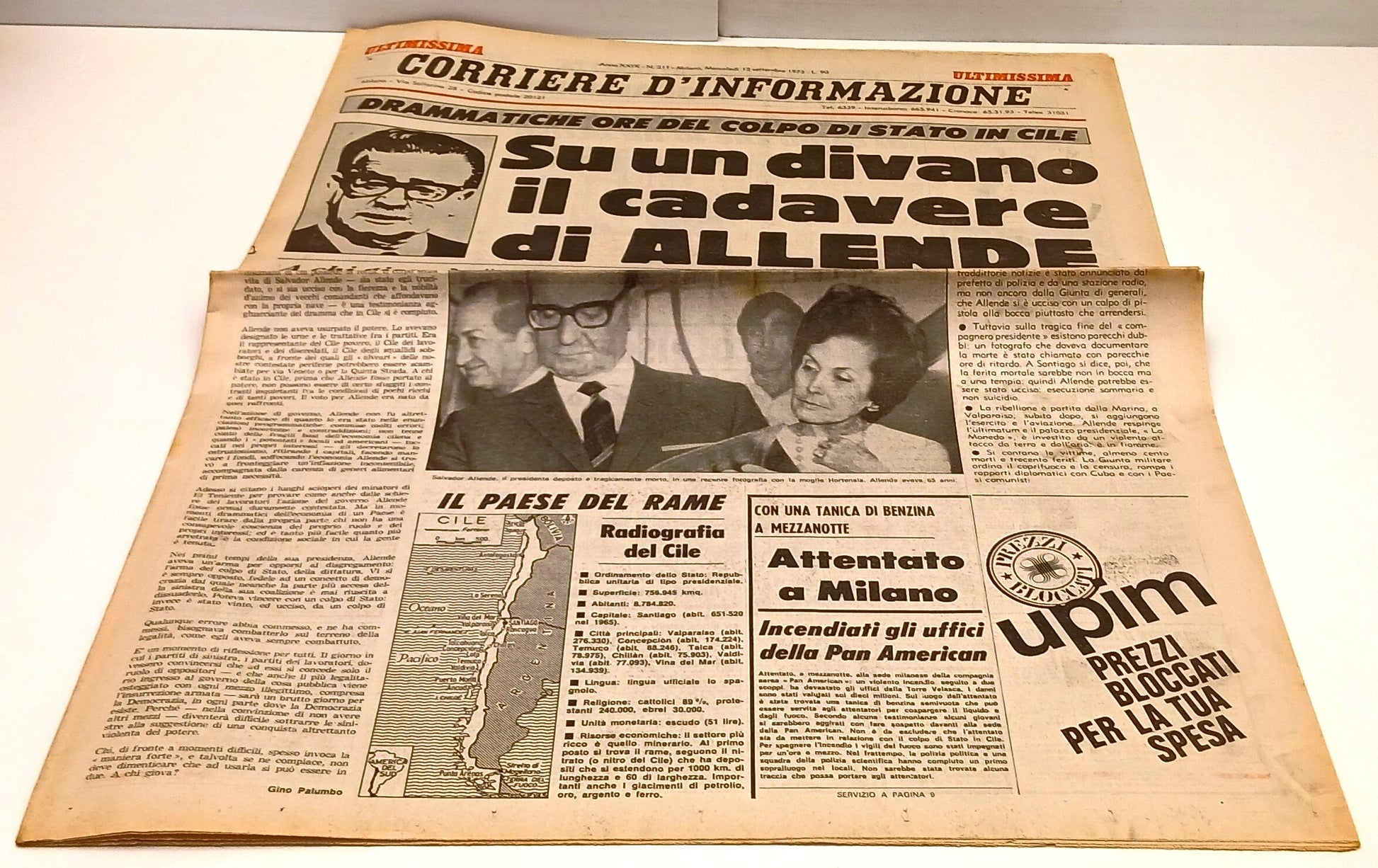 LR- QUOTIDIANO CORRIERE D'INFORMAZIONE 12 SETTEMBRE 1973 ALLENDE CILE - RVSh36