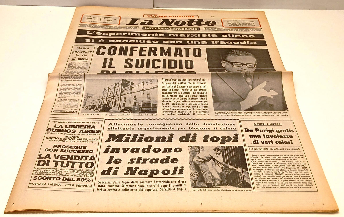 LR- QUOTIDIANO LA NOTTE 12 SETTEMBRE 1973 - SUICIDIO ALLENDE CILE - RVSh41
