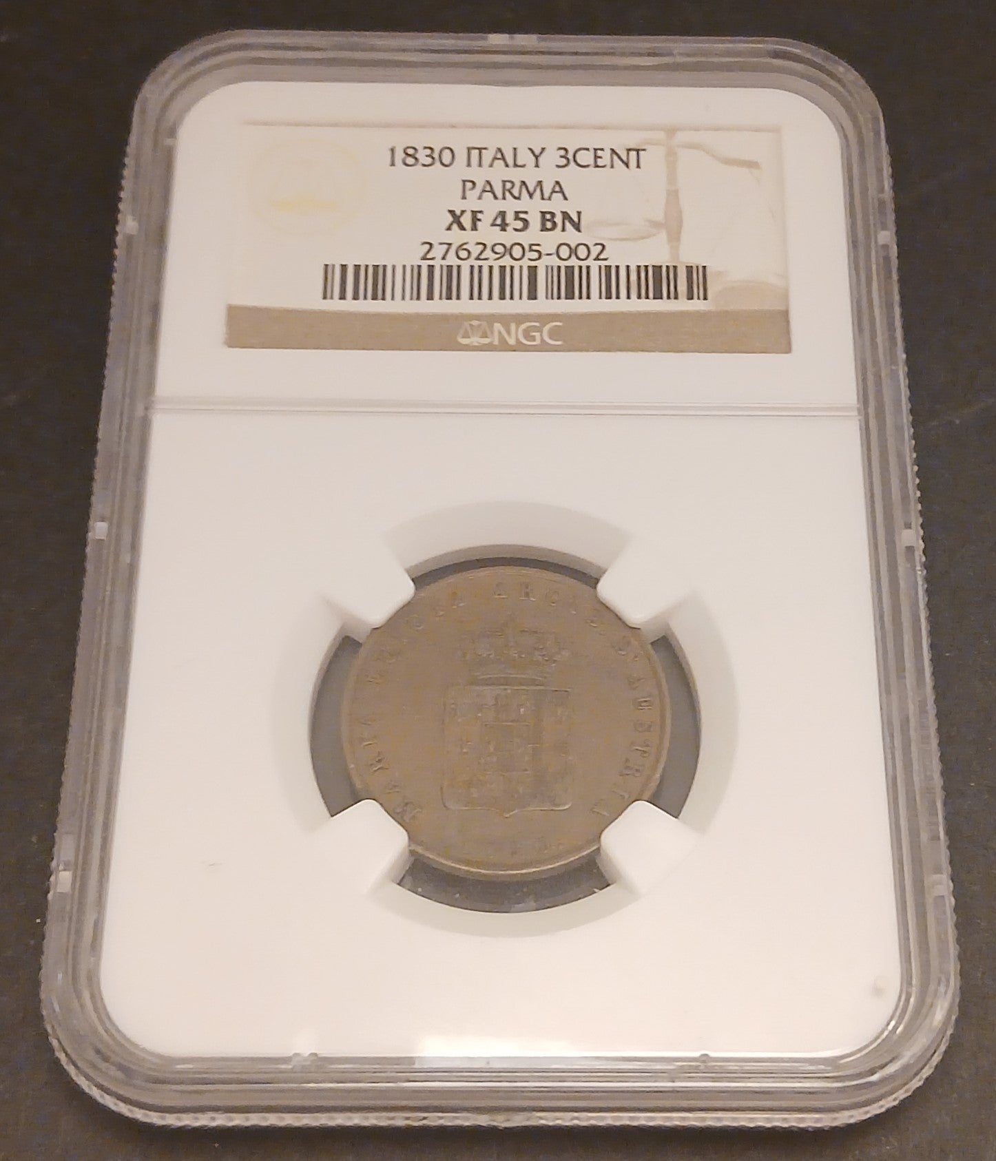 CB- MONETA GRADUATA NGC  ITALIA 1830 - 3 CENTESIMI PARMA  XF 45 BN - GTTS99