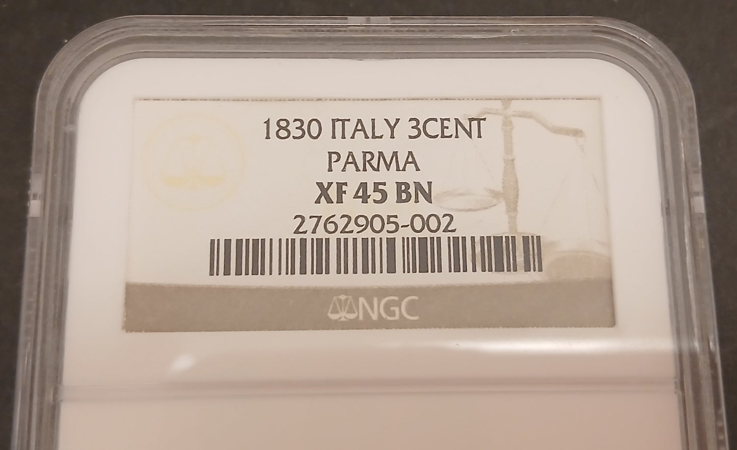 CB- MONETA GRADUATA NGC  ITALIA 1830 - 3 CENTESIMI PARMA  XF 45 BN - GTTS99