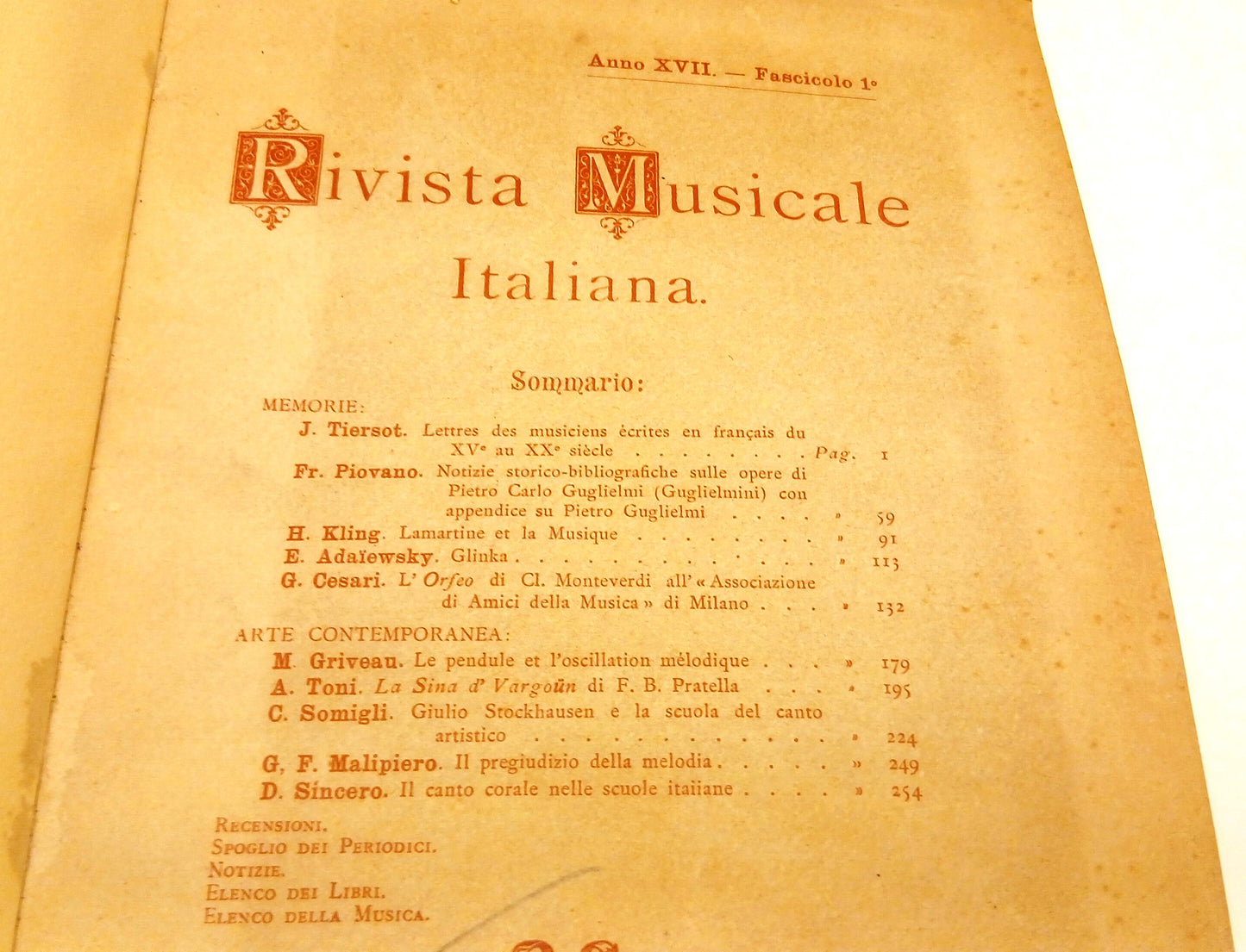 Rivista musicale italiana Anno XVII - Fratelli Bocca - 1910 - ZFS117