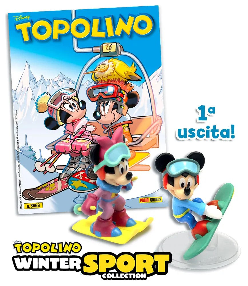 Lotto 4 uscite Topolino Disney con statuine sport invernali 2026 - Panini - C26