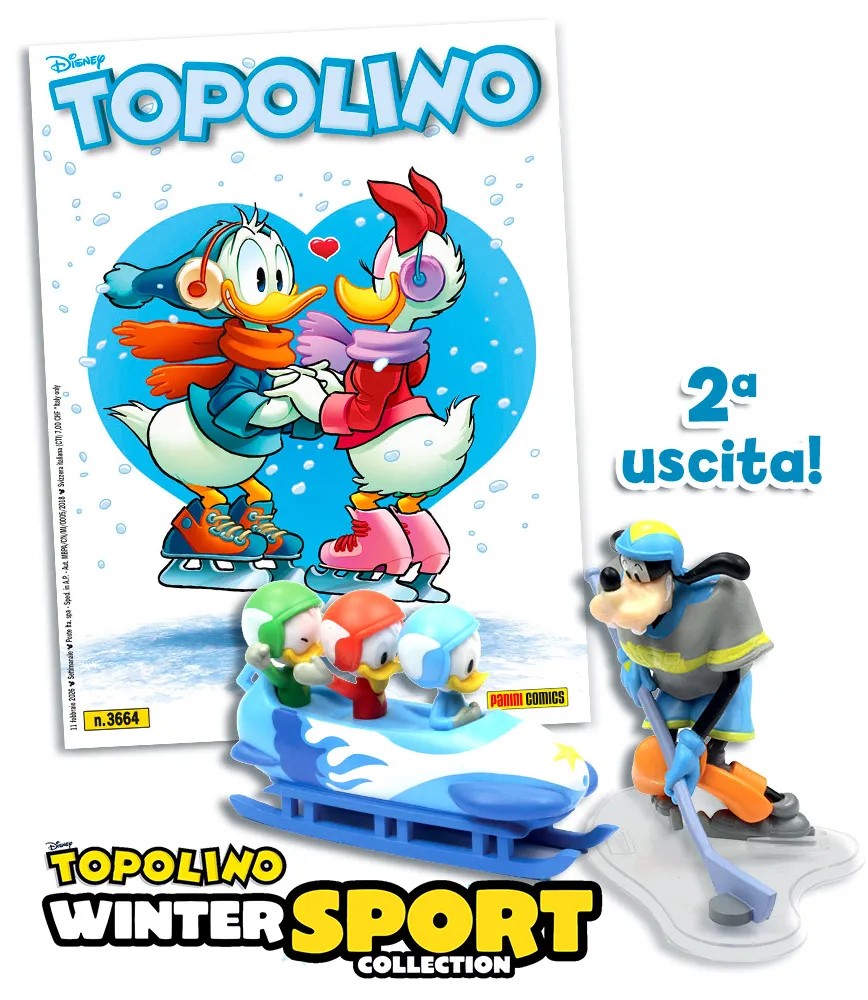 Lotto 4 uscite Topolino Disney con statuine sport invernali 2026 - Panini - C26