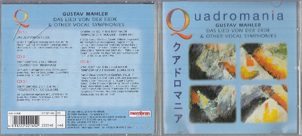 MCD- CD GUSTAV MAHLER QUADROMANIA VON DER ERDE VOCAL  2004 4 CD -ZCD12
