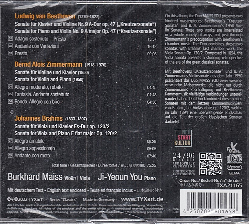 MCD- CD BEETHOVEN ZIMMERMANN BRAHMS DUO MAISS YOU VOL. 3 TYXART - ZCD5