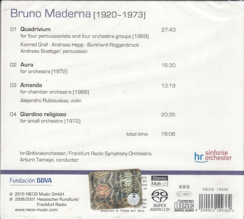 MCD- CD MADERNA COMPLETE WORKS FOR ORCHESTRA VOL. 4 NEOS - ZCD1