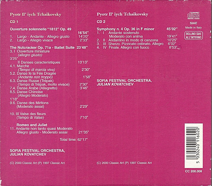 MCD- CD PLATINUM 2 TCHAIKOVSKY SCHIACCIANOCI SYMPHONY N4 CLASSIC ART 2 CD - ZCD4