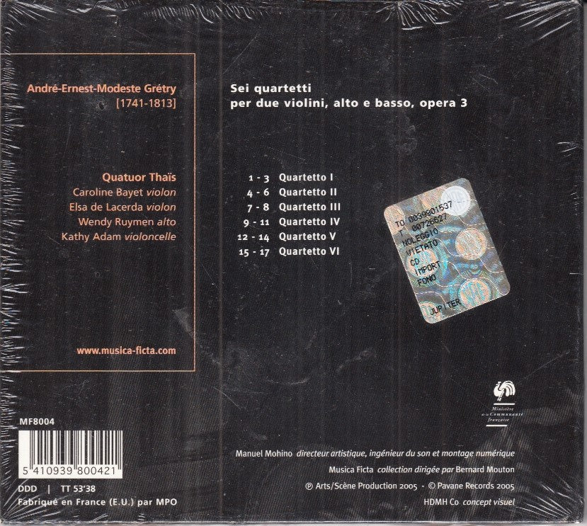 MCD- CD GRETRY SEI QUARTETTI QUATUOR THAIS MUSICA FICTA - ZCD1
