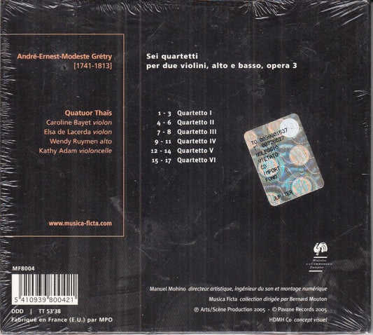 MCD- CD GRETRY SEI QUARTETTI QUATUOR THAIS MUSICA FICTA - ZCD1