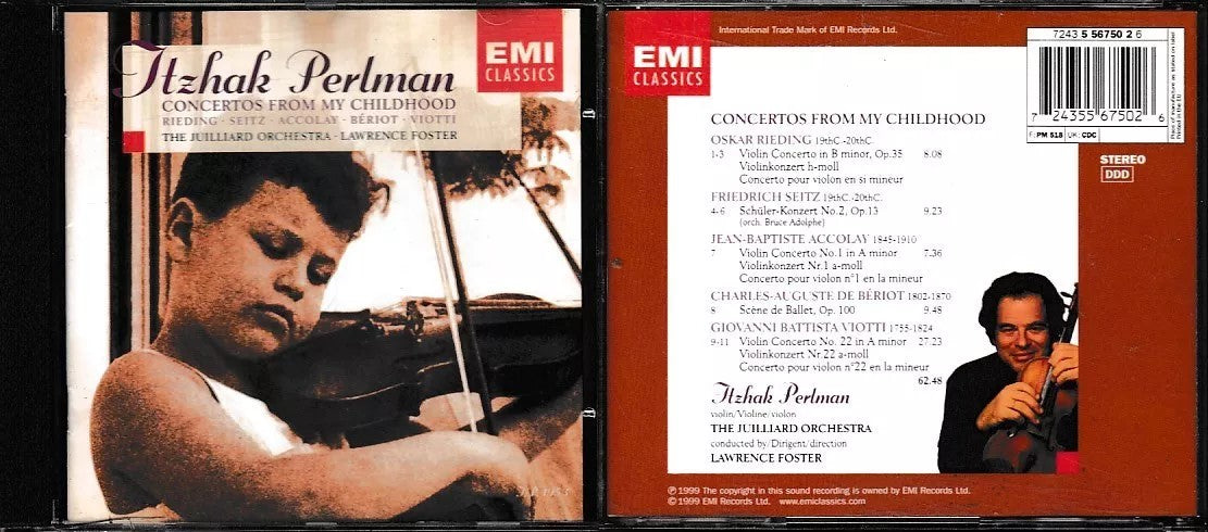 MCD- CD PERLMAN CONCERTOS FROM MY CHILDHOOD FOSTER JUILLIARD ORCH. EMI - ZCD18