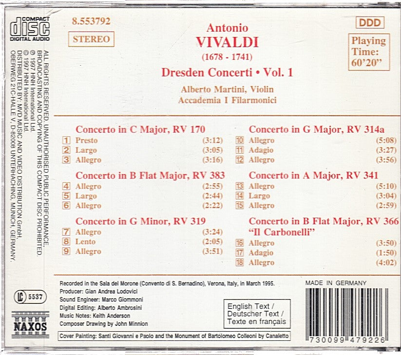 MCD- CD VIVALDI COLLECTION DRESDEN CONCERTI 1 MARTINI HNH - ZCD12