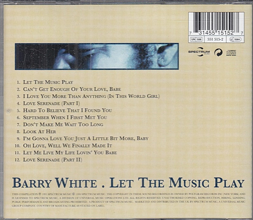 MCD- CD BARRY WHITE LET THE MUSIC PLAY SPECTRUM - ZCD6