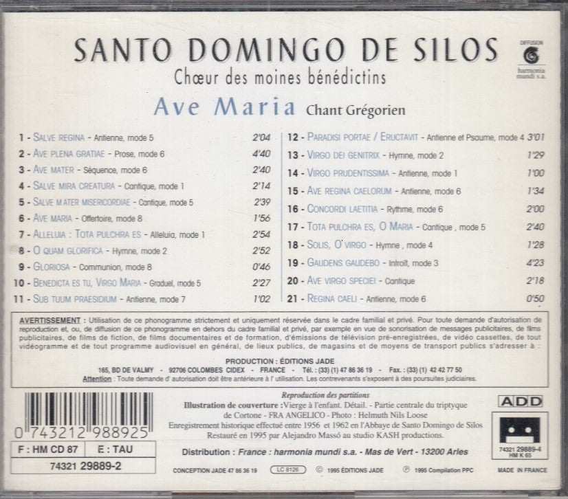 MCD- CD AVE MARIA CHOEUR MOINES BENEDICTINS SANTO DOMINGO HARMONIA MUNDI - ZCD5