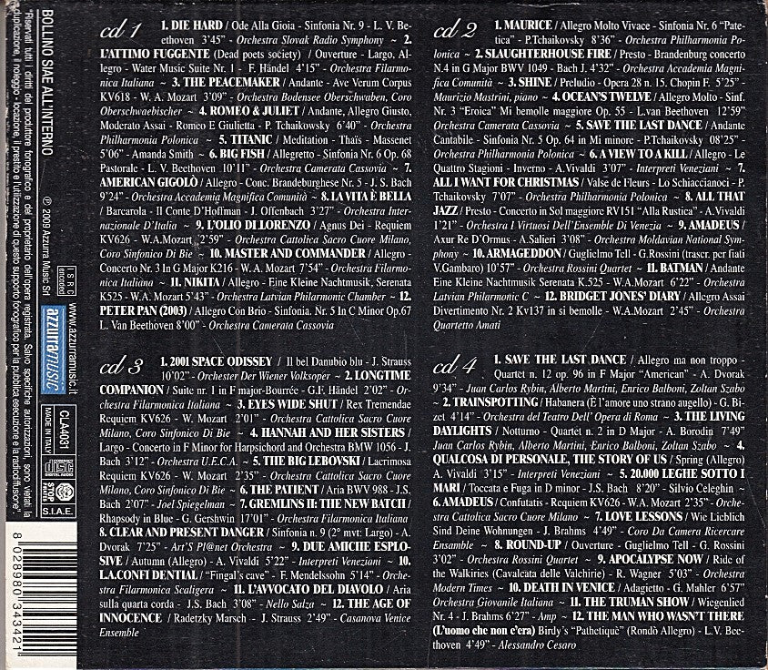 MCD- CD CINEMA CLASSICS LE PIU' BELLE COLONNE SONORE AZZURRA MUSIC 4 CD - ZCD6