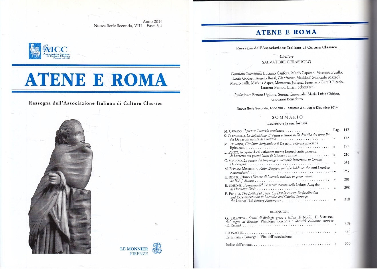 LS- ATENE E ROMA FASCICOLO 3-4 RASSEGNA-- LE MONNIER - AICC -- 2014 - B - ZFS182