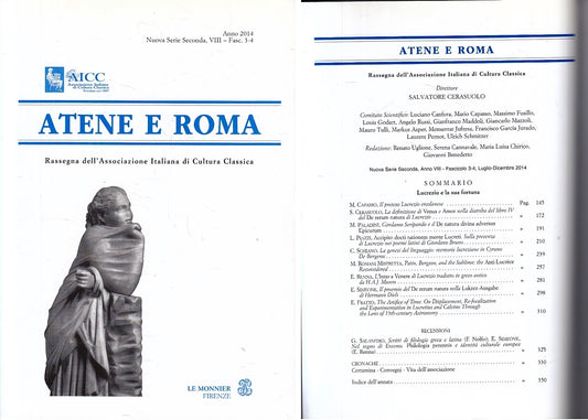 LS- ATENE E ROMA FASCICOLO 3-4 RASSEGNA-- LE MONNIER - AICC -- 2014 - B - ZFS182