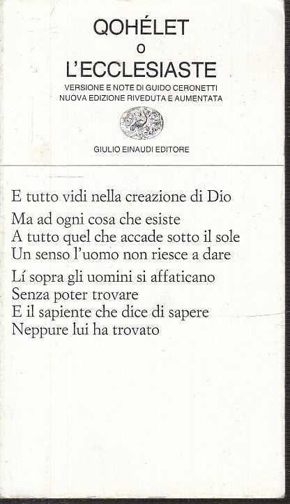 LN- QOHELET o ECCLESIASTE -- EINAUDI - COLLEZIONE POESIA --- B - XFS