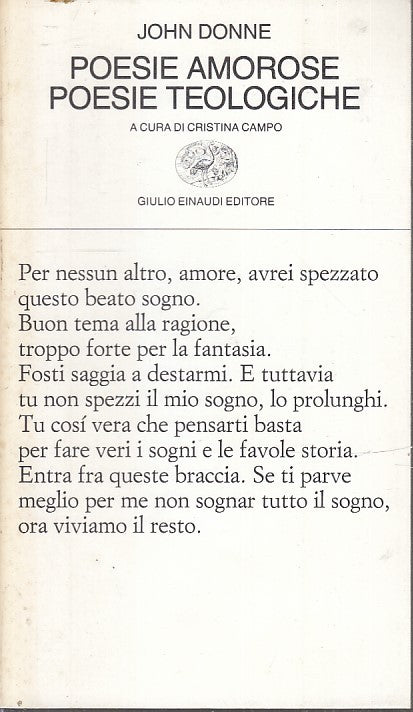 LN- POESIE AMOROSE TEOLOGICHE - JOHN DONNE- EINAUDI- COLLEZIONE POESIA--- B- XFS