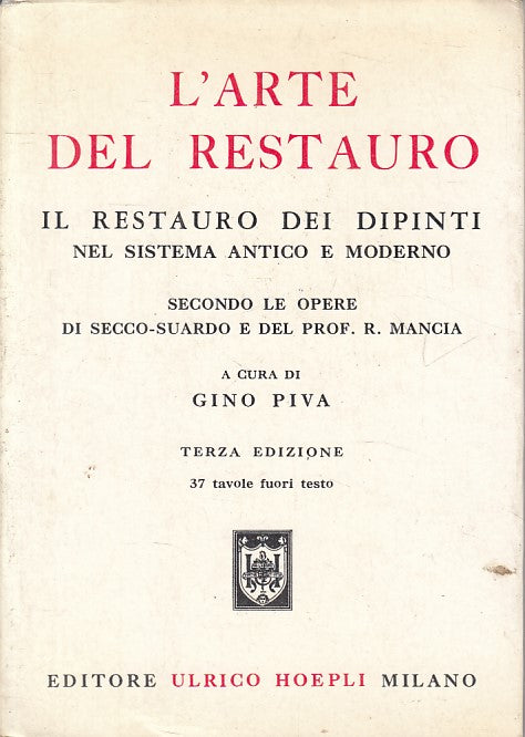 LZ- ARTE RESTAURO DIPINTI ANTICO E MODERNO - PIVA - HOEPLI --- 1984 - B - ZFS246