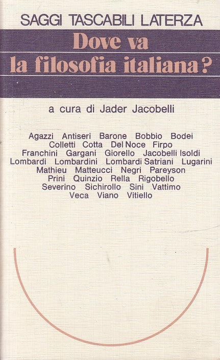 LS- DOVE VA LA FILOSOFIA ITALIANA? - JACOBELLI - LATERZA - SAGGI -- 1986- B- XTS
