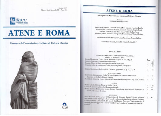 LS- ATENE E ROMA FASCICOLO 1-2 RASSEGNA -- LE MONNIER - AICC -- 2017- B - ZFS182