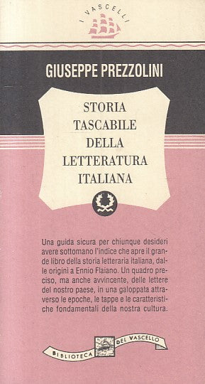 LS- STORIA TASCABILE LETTERATURA ITALIANA -- VASCELLO --- 1993 - B - ZFS200