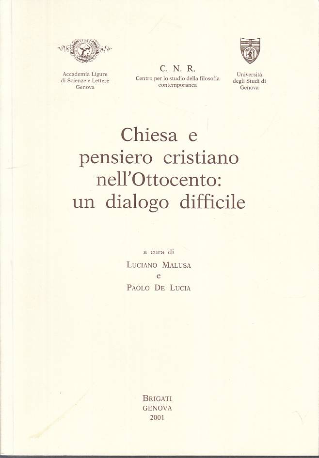 LS- CHIESA E PENSIERO CRISTIANO NELL'OTTOCENTO -- BRIGATI --- 2001 - B - YTS38