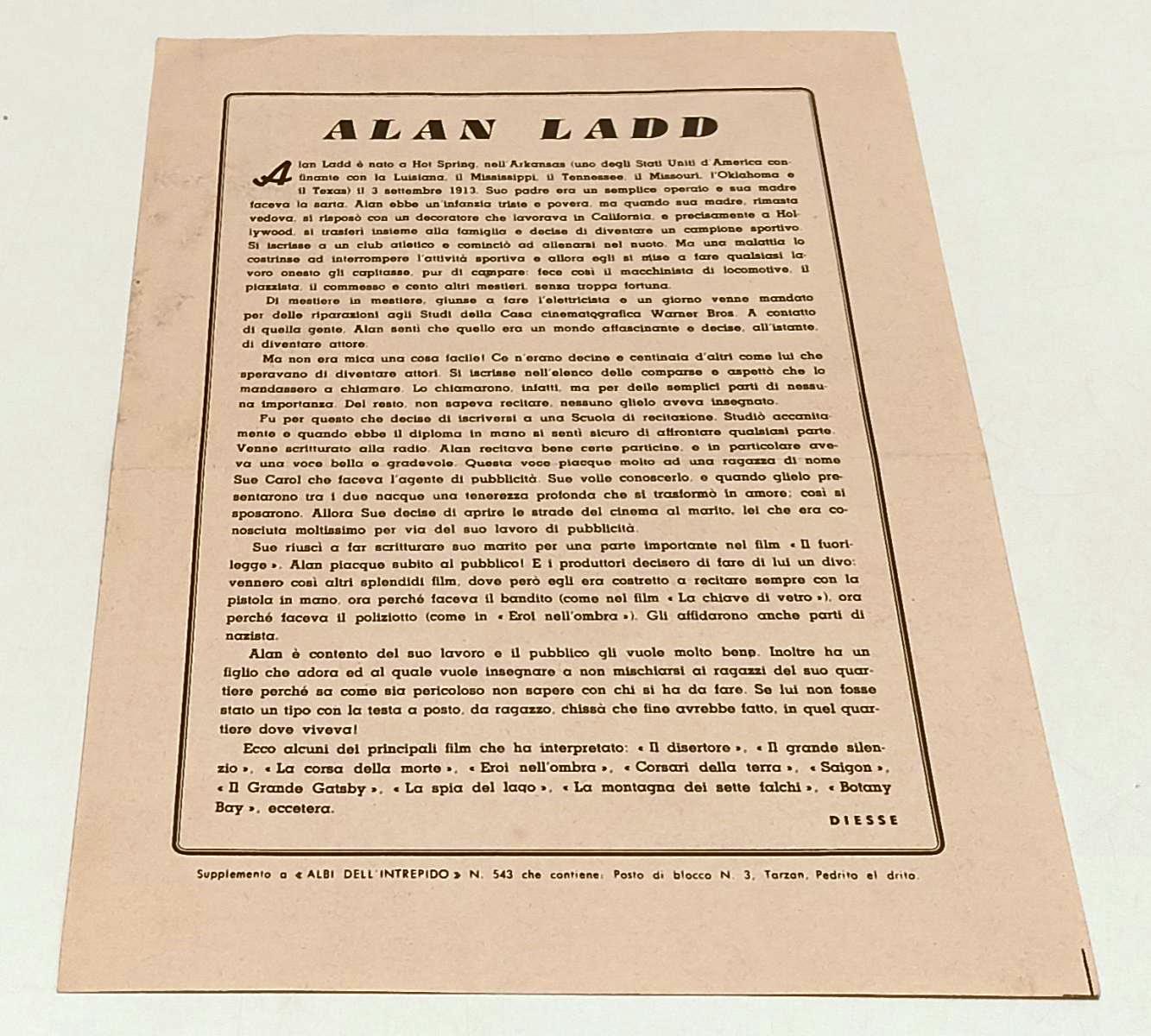 LT- ATTORE ALAN LADD supplemento a ALBI DELL'INTREPIDO N.543 - RVSa432