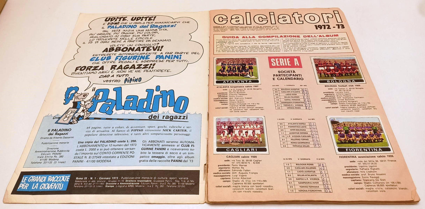 AA- ALBUM CALCIATORI PANINI 1972/73 COMPLETO -113 FIGURINE - LBM21
