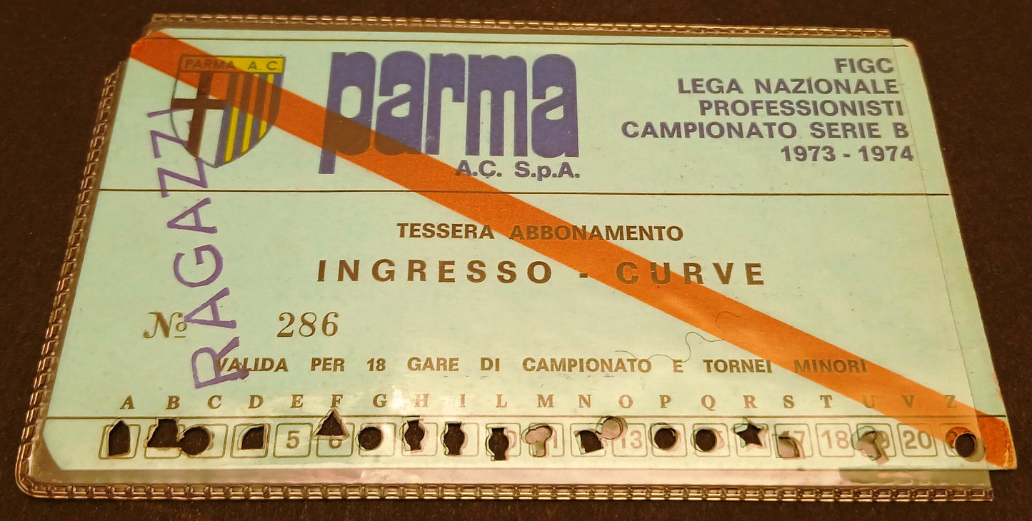CV- Tessera abbonamento ragazzi Parma Campionato Serie B 1973-1974 - RVSz155