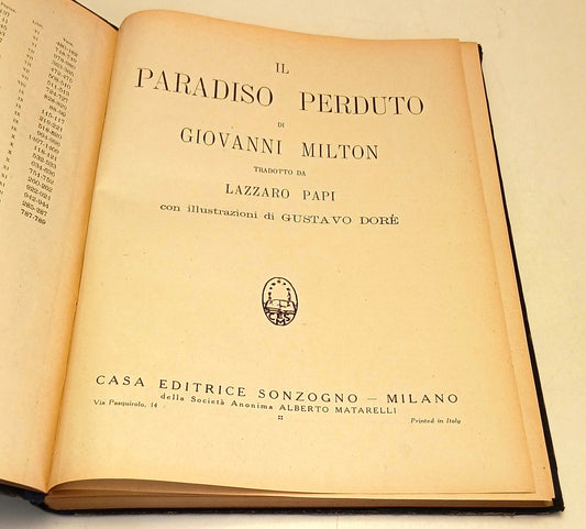 Il Paradiso Perduto - Giovanni Milton- Sonzogno- 1938-XVI- Gustave Dore'- YFS719